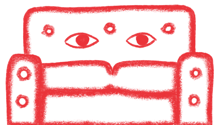 Interior from the eny visual world, photo with a red hand drawing